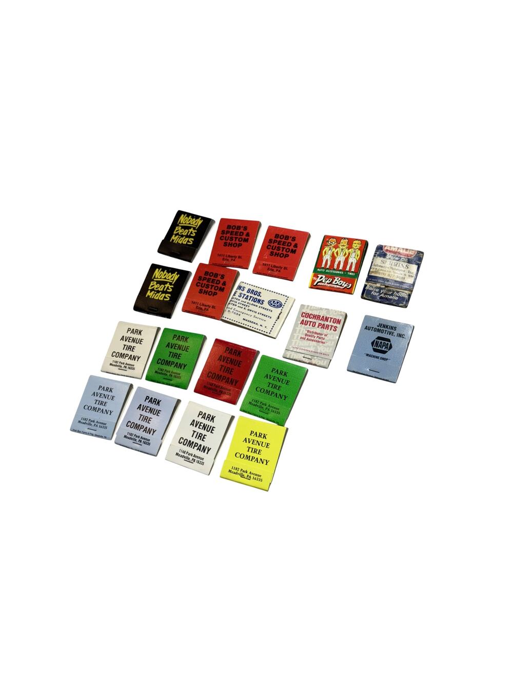 Vintage Automotive Matchbook Lot 19 Midas Pep Boys NAPA Park Ave Erie PA